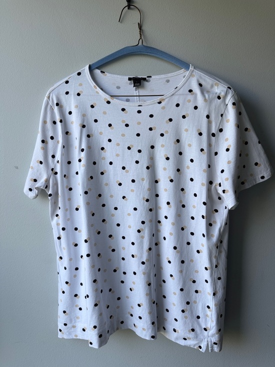Ann Taylor Tops - Ann Taylor, White, Short Sleeve Blouse with Black & Tan Polka Dots Size L